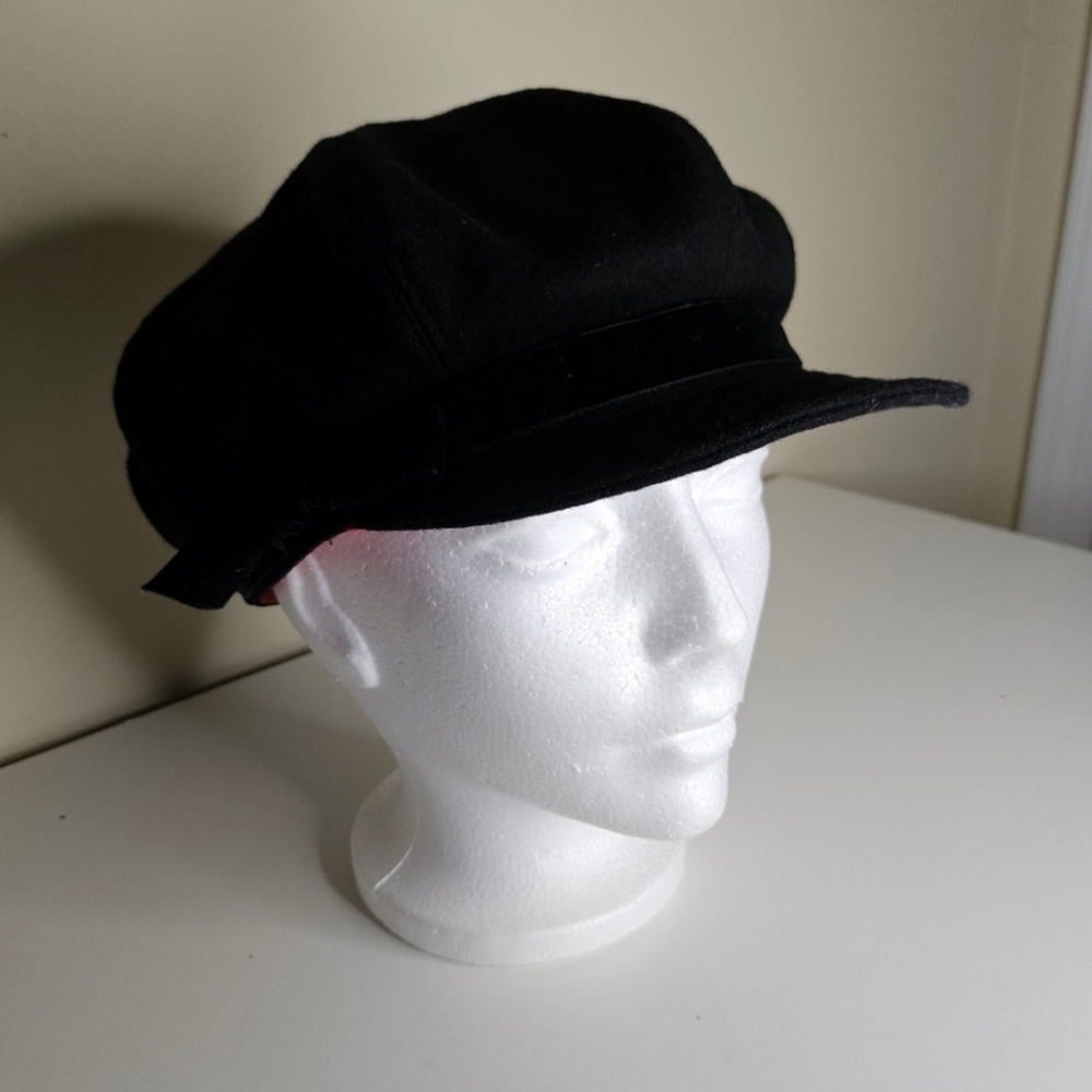 Vintage Liz Claiborne Wool Newsboy Cap Paperboy Hat Black With Bow Detail